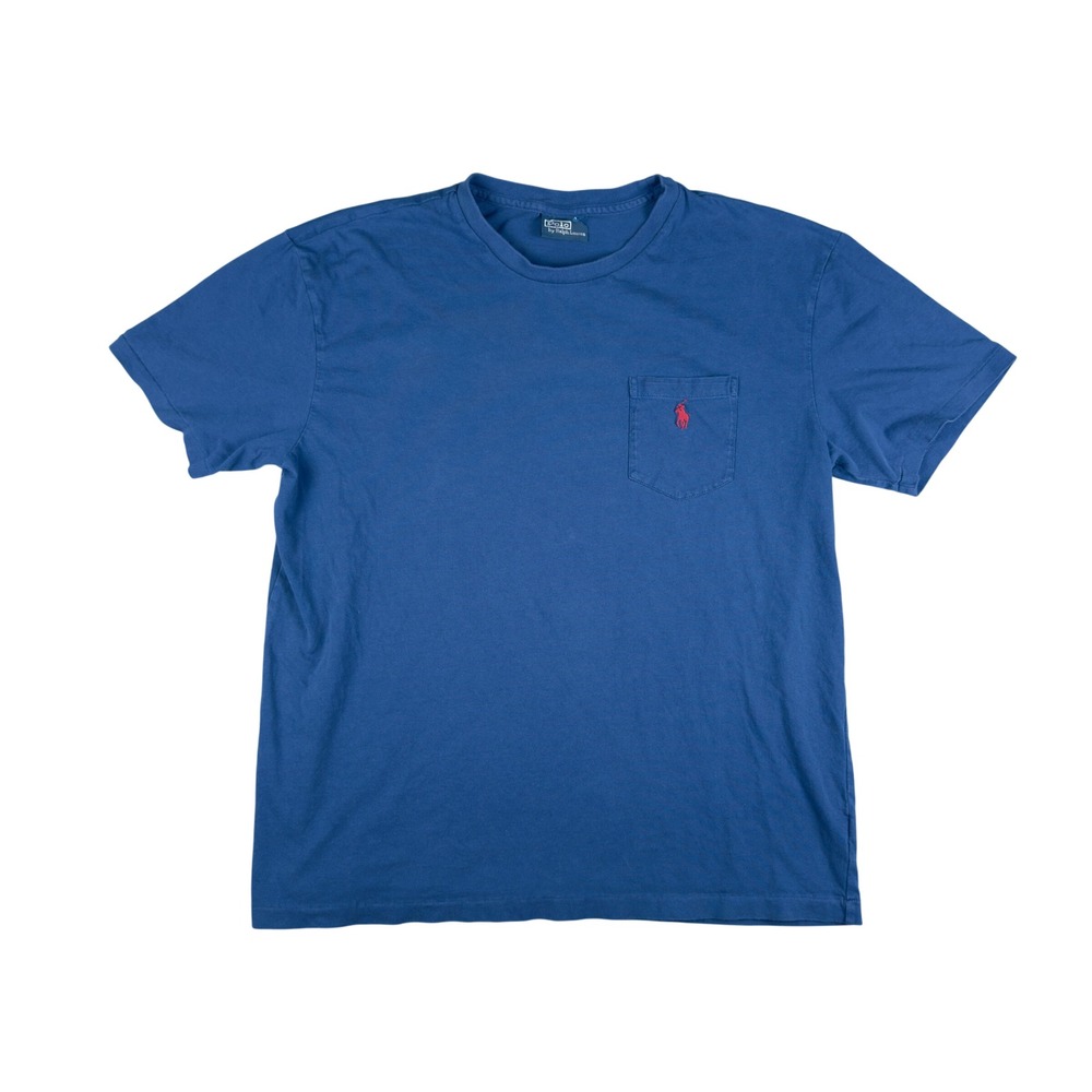 Vtg Polo Ralph Lauren Pocket T-Shirt Mens M Blue Red Pony Logo Crewneck Cotton